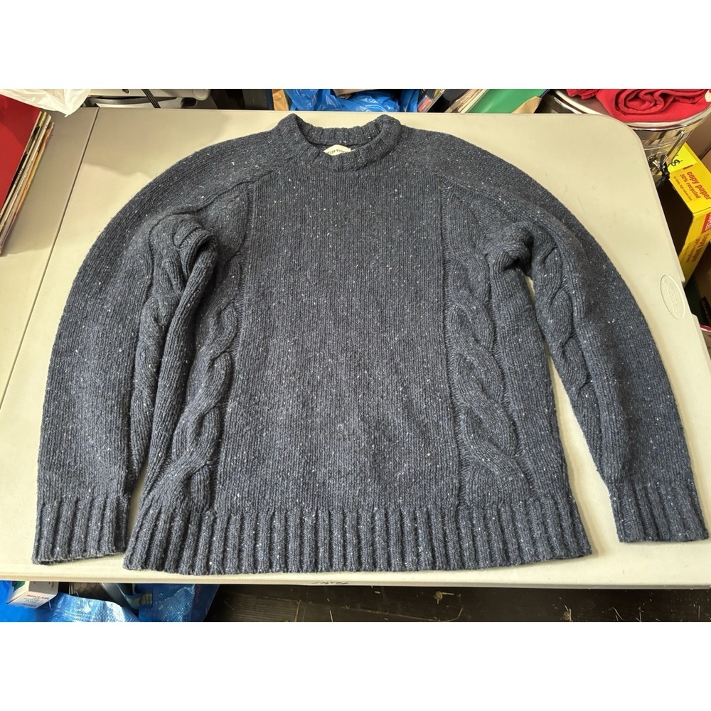 Taylor Stitch Sweater Mens 40 Blue Excellent Merino Alpaca Donegal Cable Knit